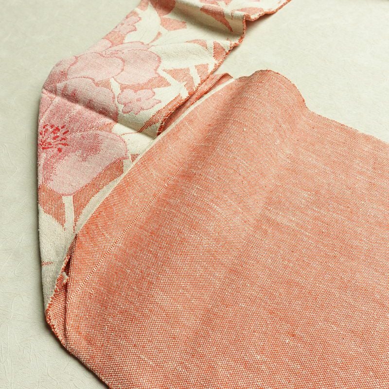 名古屋帯 六通柄 正絹 花柄 名古屋仕立て 帯 紬地 サーモンピンク ピンク_画像18