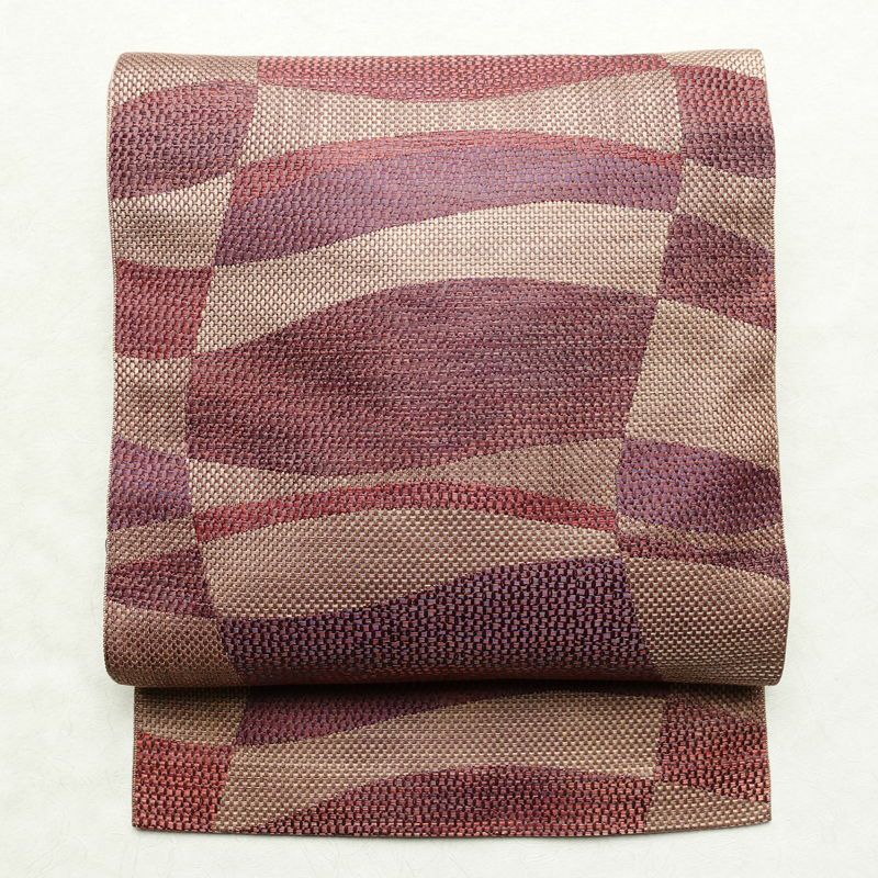 名古屋帯 六通柄 正絹 幾何学柄・抽象柄 名古屋仕立て 帯 ベージュ_画像1