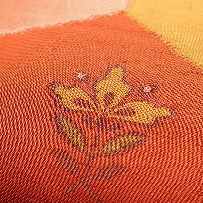 名古屋帯 六通柄 正絹 花柄 名古屋仕立て 帯 紬地 橙_画像3