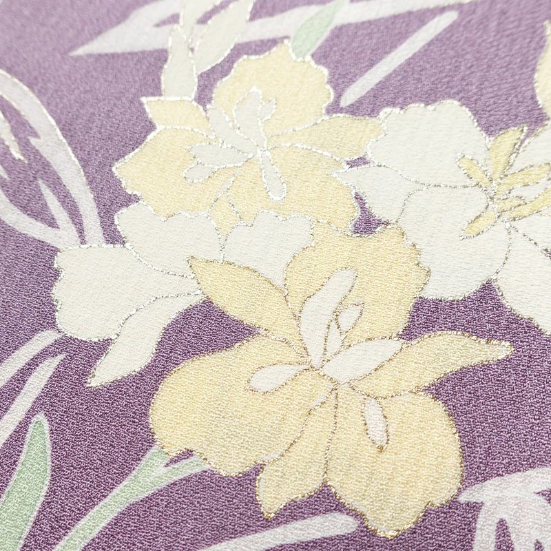 付け下げ 良品 しつけ糸付き 正絹 花柄 袷仕立て 身丈169cm 裄丈70.5cm 箔 フォーマル 着物 入学式 卒業式 結婚式 紫・藤色_画像10