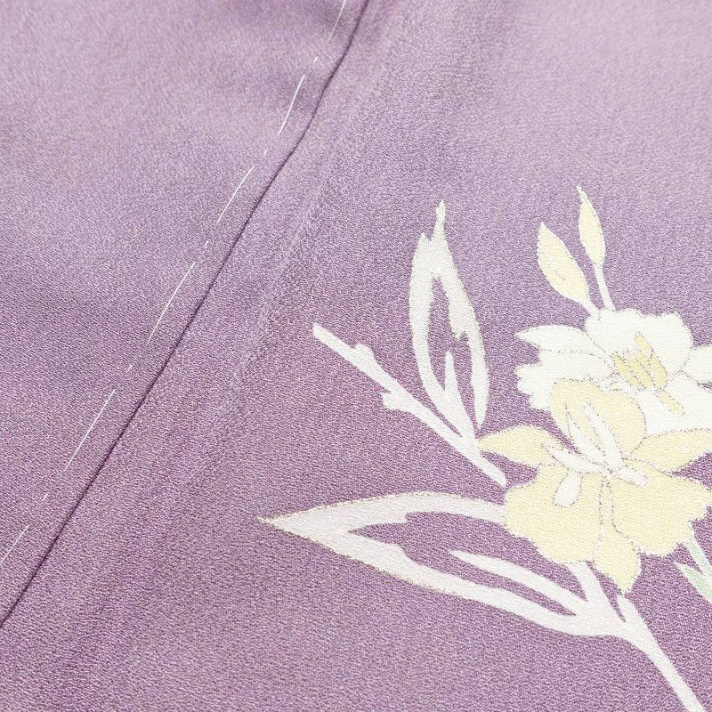 付け下げ 良品 しつけ糸付き 正絹 花柄 袷仕立て 身丈169cm 裄丈70.5cm 箔 フォーマル 着物 入学式 卒業式 結婚式 紫・藤色_画像18