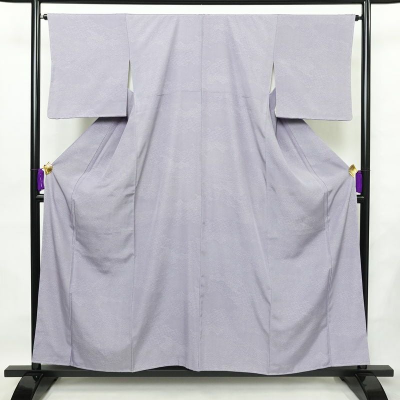 小紋 良品 しつけ糸付き 江戸小紋 正絹 古典柄 袷仕立て 身丈157.5cm 裄丈65.5cm 着物 紫・藤色_画像1