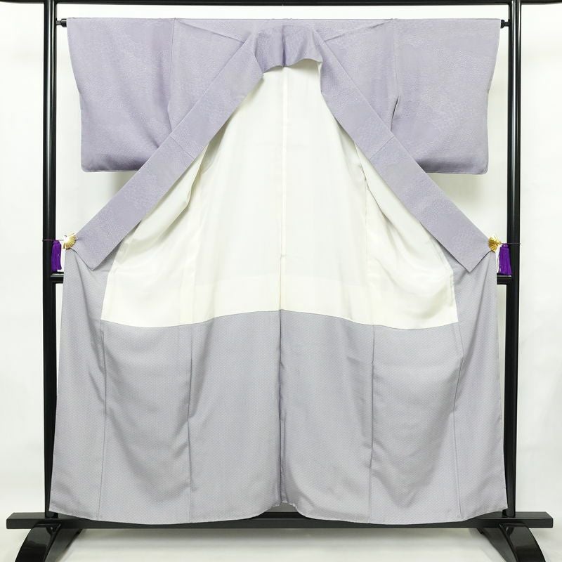 小紋 良品 しつけ糸付き 江戸小紋 正絹 古典柄 袷仕立て 身丈157.5cm 裄丈65.5cm 着物 紫・藤色_画像3