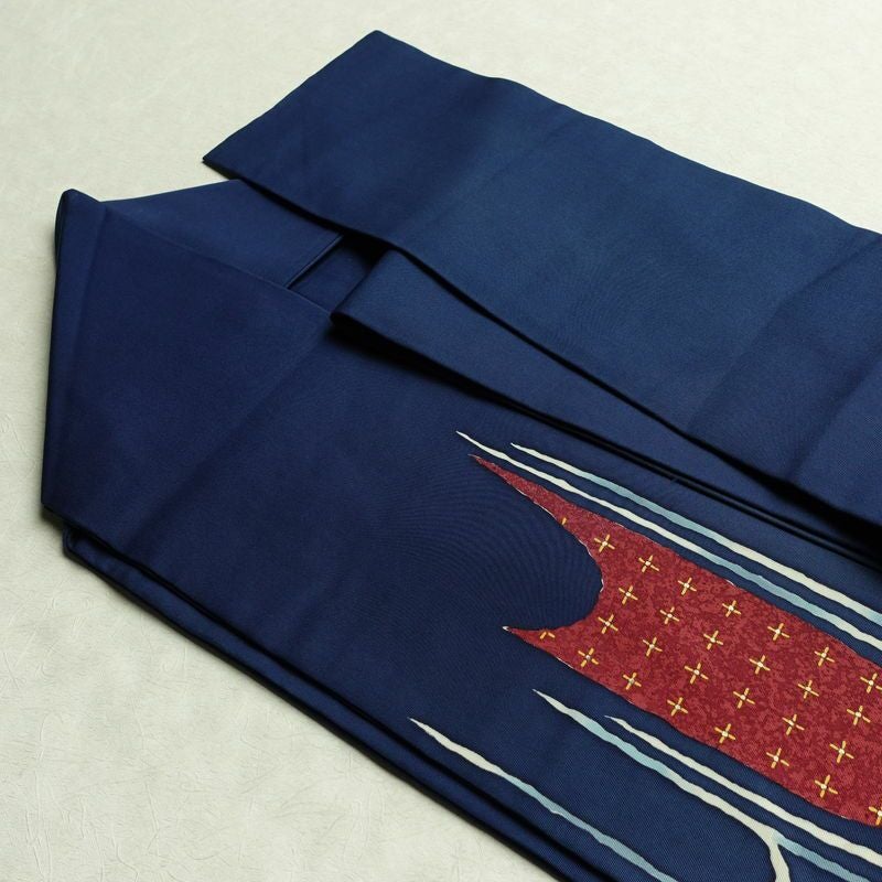 名古屋帯 太鼓柄 落款入り 正絹 古典柄 名古屋仕立て 箔 帯 青・紺_画像21