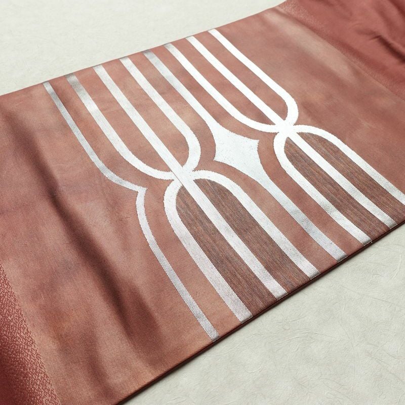 名古屋帯 太鼓柄 良品 正絹 幾何学柄・抽象柄 名古屋仕立て 箔 帯 ピンク_画像11