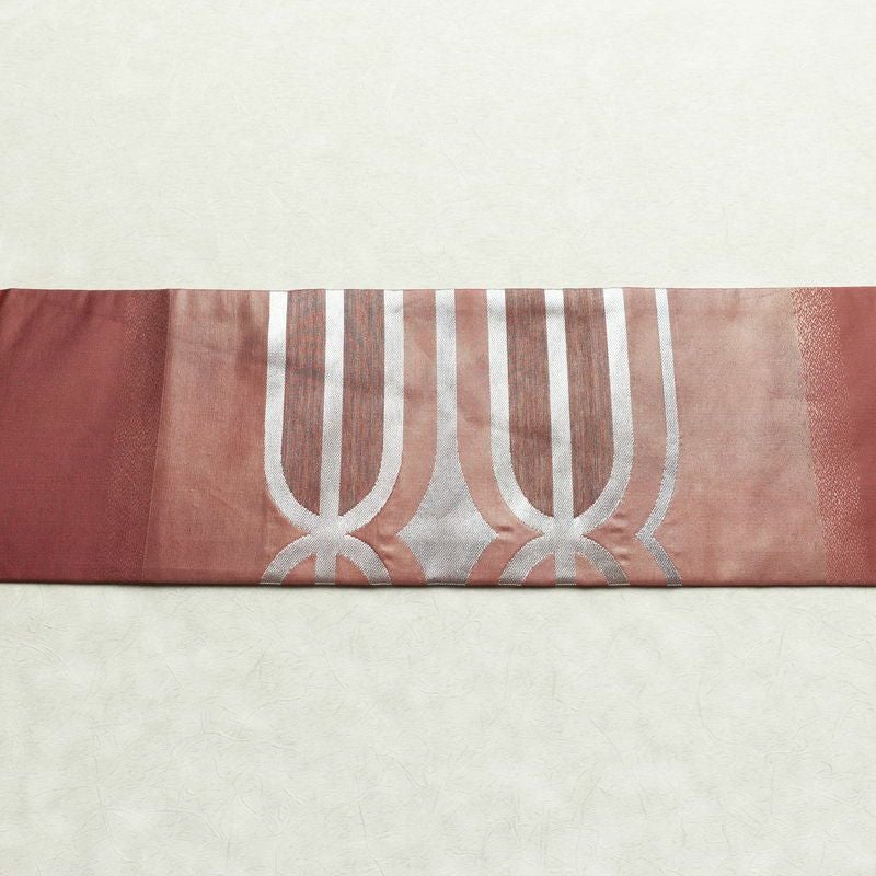 名古屋帯 太鼓柄 良品 正絹 幾何学柄・抽象柄 名古屋仕立て 箔 帯 ピンク_画像14