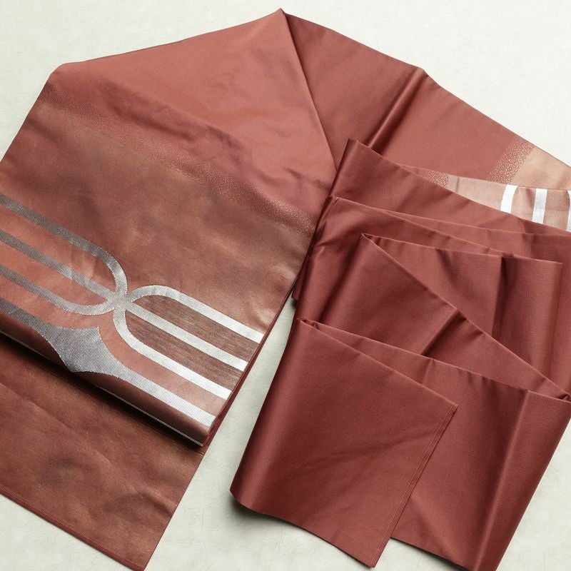 名古屋帯 太鼓柄 良品 正絹 幾何学柄・抽象柄 名古屋仕立て 箔 帯 ピンク_画像16