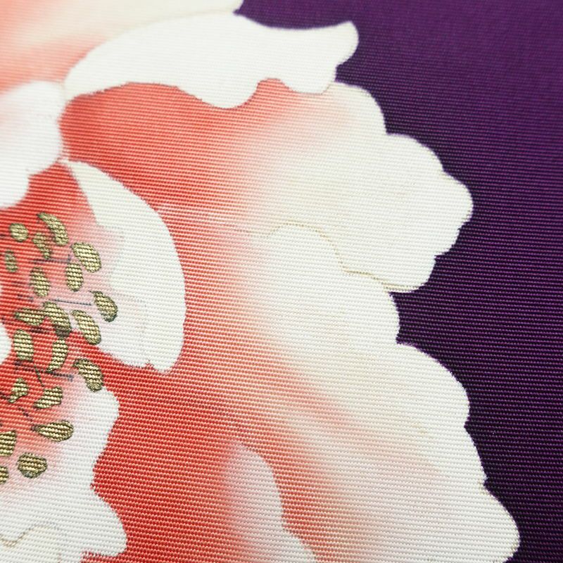 名古屋帯 太鼓柄 正絹 花柄 名古屋仕立て 箔 帯 紫・藤色_画像5