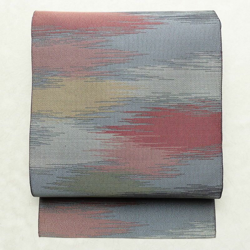 名古屋帯 六通柄 良品 正絹 幾何学柄・抽象柄 名古屋仕立て 帯 青・紺_画像1