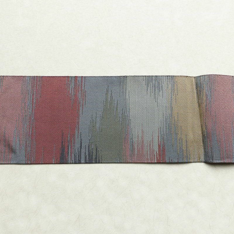 名古屋帯 六通柄 良品 正絹 幾何学柄・抽象柄 名古屋仕立て 帯 青・紺_画像13