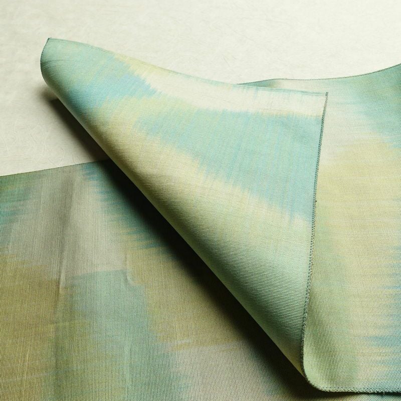 名古屋帯 太鼓柄 正絹 幾何学柄・抽象柄 通し仕立て 帯 緑・うぐいす色_画像9