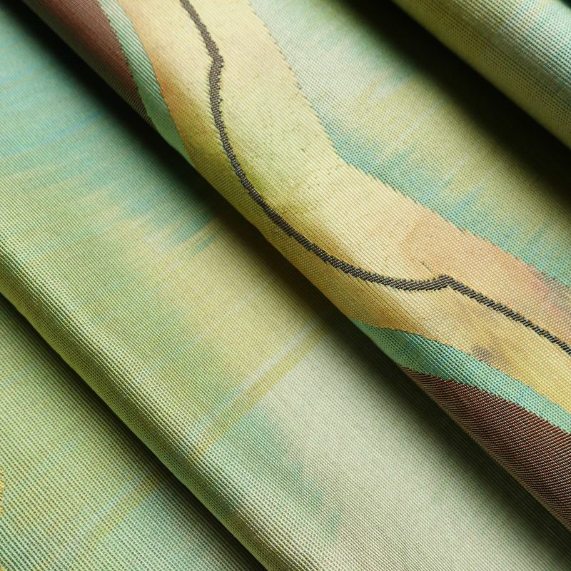 名古屋帯 太鼓柄 正絹 幾何学柄・抽象柄 通し仕立て 帯 緑・うぐいす色_画像21