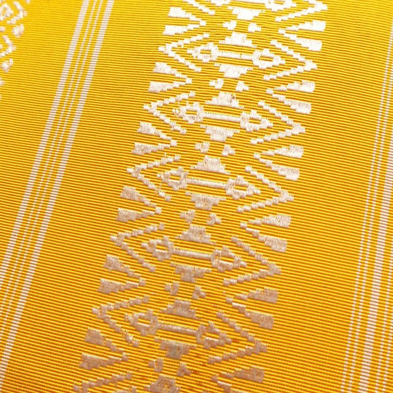 名古屋帯 献上柄 全通柄 正絹 縞柄・線柄 松葉仕立て 帯 黄・黄土色_画像3