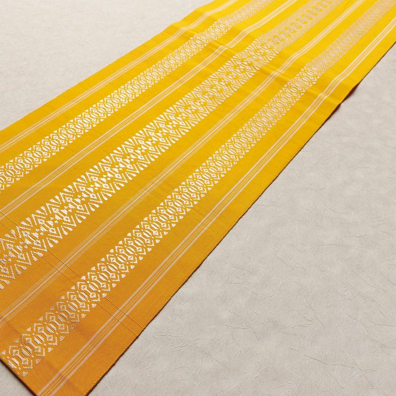 名古屋帯 献上柄 全通柄 正絹 縞柄・線柄 松葉仕立て 帯 黄・黄土色_画像9