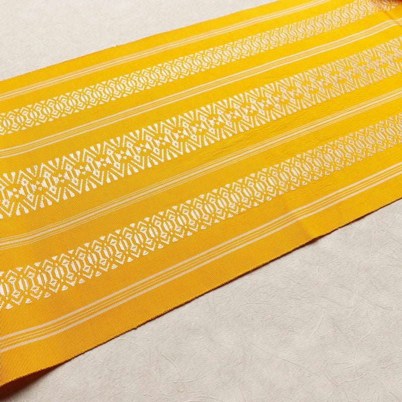 名古屋帯 献上柄 全通柄 正絹 縞柄・線柄 松葉仕立て 帯 黄・黄土色_画像12