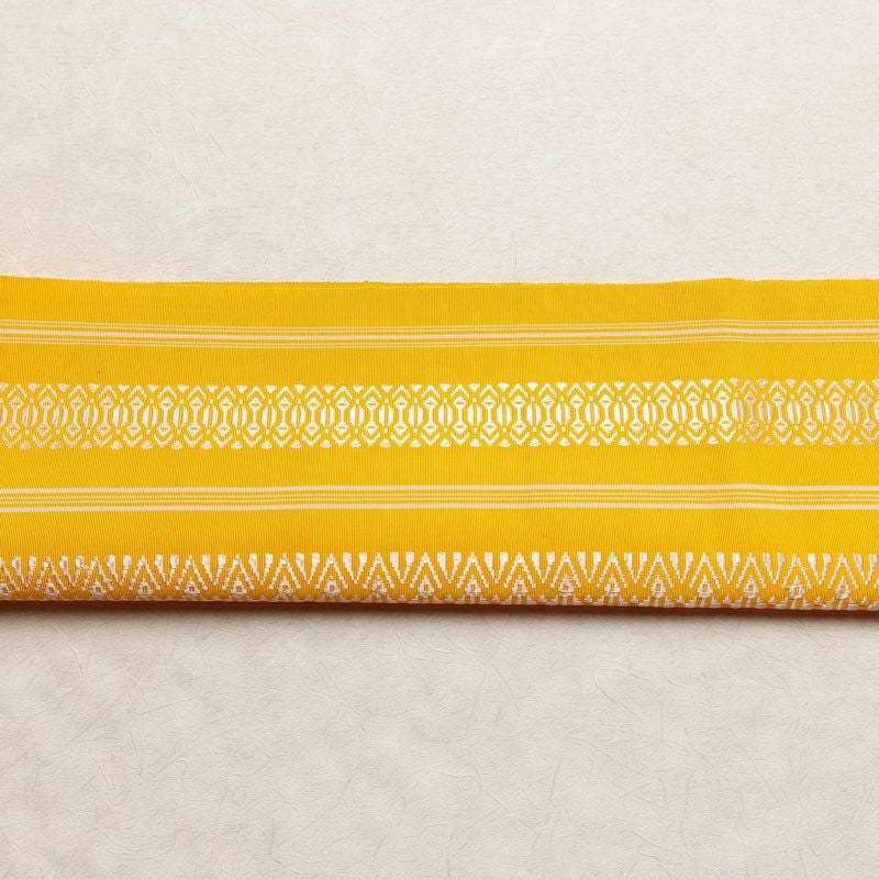 名古屋帯 献上柄 全通柄 正絹 縞柄・線柄 松葉仕立て 帯 黄・黄土色_画像14