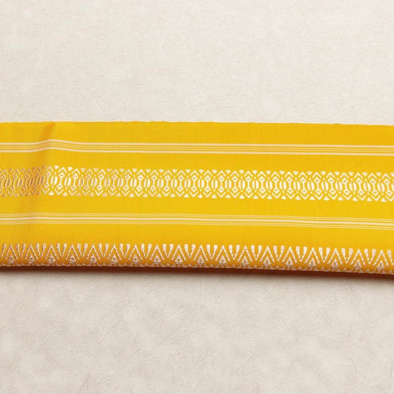 名古屋帯 献上柄 全通柄 正絹 縞柄・線柄 松葉仕立て 帯 黄・黄土色_画像15