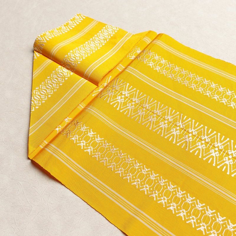 名古屋帯 献上柄 全通柄 正絹 縞柄・線柄 松葉仕立て 帯 黄・黄土色_画像16