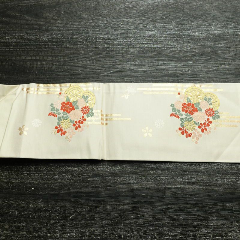 名古屋帯 六通柄 正絹 古典柄 名古屋仕立て 箔 帯 白_画像13