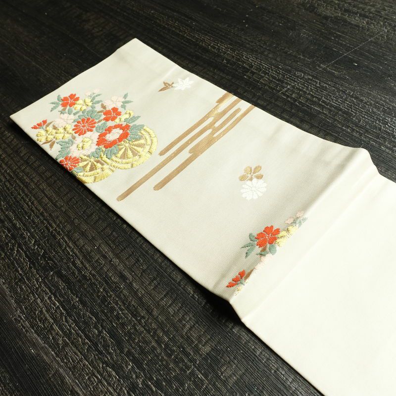 名古屋帯 六通柄 正絹 古典柄 名古屋仕立て 箔 帯 白_画像14