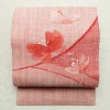 名古屋帯 太鼓柄 美品 正絹 花柄 松葉仕立て 帯 紬地 ピンク_画像1