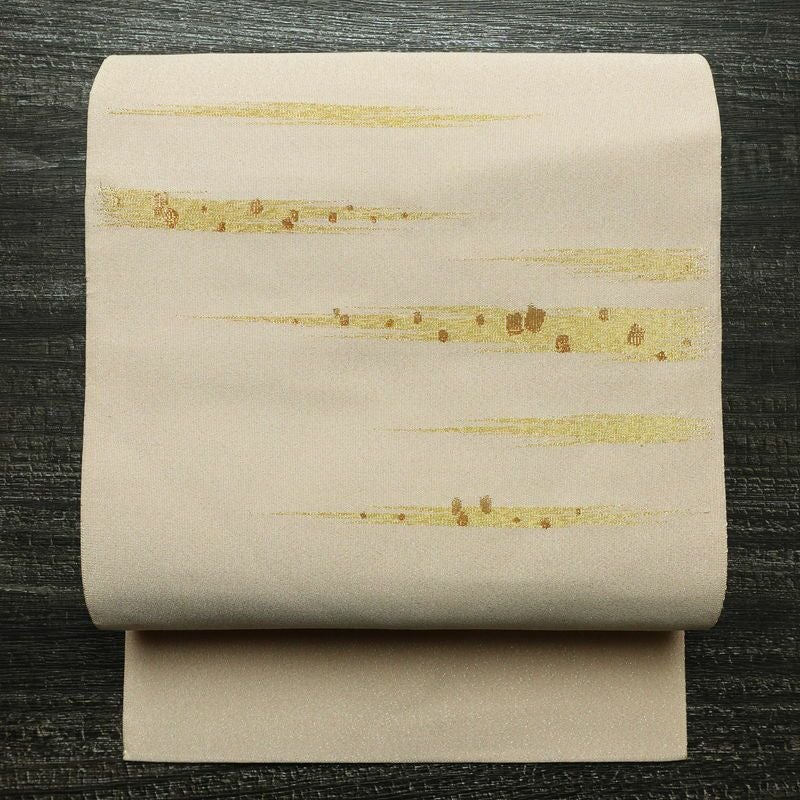 名古屋帯 太鼓柄 正絹 幾何学柄・抽象柄 名古屋仕立て 箔 帯 ピンク_画像1