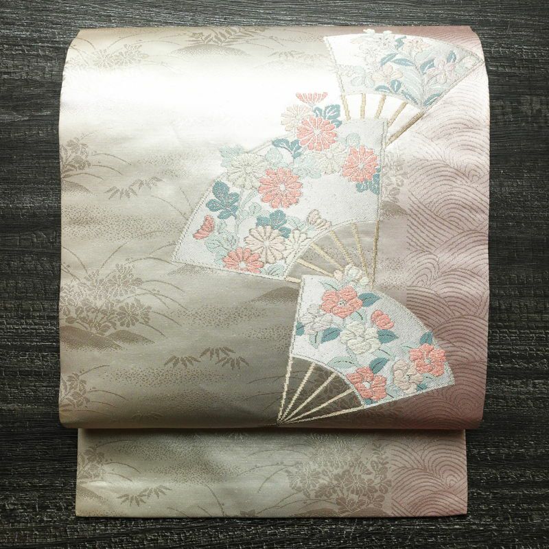 名古屋帯 太鼓柄 正絹 古典柄 名古屋仕立て 箔 帯 ピンク_画像1