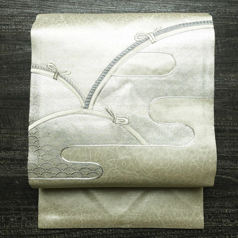 名古屋帯 太鼓柄 正絹 古典柄 名古屋仕立て 箔 銀糸 帯 金・銀_画像1