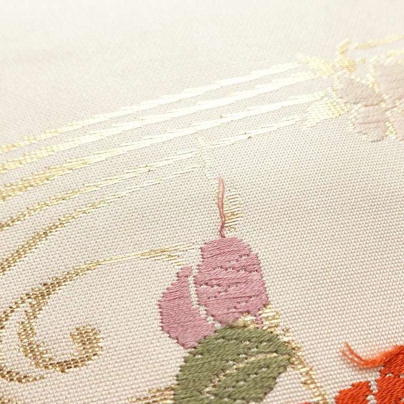 名古屋帯 六通柄 正絹 花柄 名古屋仕立て 箔 帯 ピンク_画像5