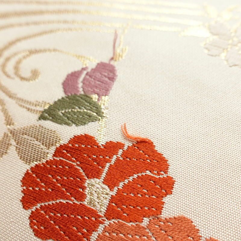 名古屋帯 六通柄 正絹 花柄 名古屋仕立て 箔 帯 ピンク_画像6