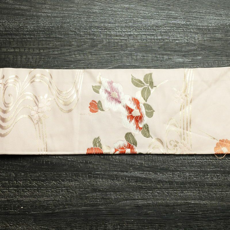 名古屋帯 六通柄 正絹 花柄 名古屋仕立て 箔 帯 ピンク_画像14
