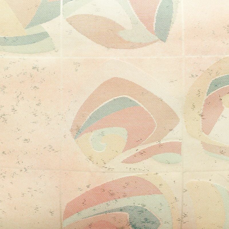 名古屋帯 太鼓柄 正絹 幾何学柄・抽象柄 名古屋仕立て 箔 帯 クリーム_画像2