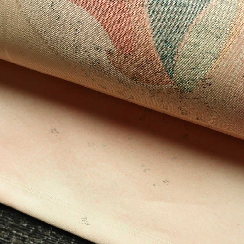 名古屋帯 太鼓柄 正絹 幾何学柄・抽象柄 名古屋仕立て 箔 帯 クリーム_画像6