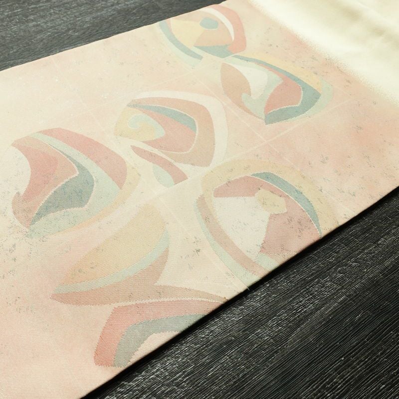 名古屋帯 太鼓柄 正絹 幾何学柄・抽象柄 名古屋仕立て 箔 帯 クリーム_画像10