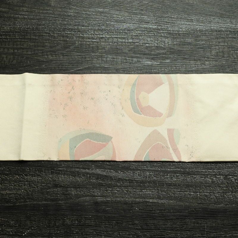 名古屋帯 太鼓柄 正絹 幾何学柄・抽象柄 名古屋仕立て 箔 帯 クリーム_画像12