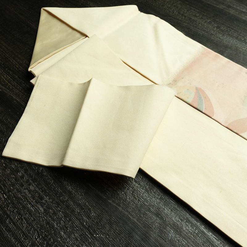 名古屋帯 太鼓柄 正絹 幾何学柄・抽象柄 名古屋仕立て 箔 帯 クリーム_画像21