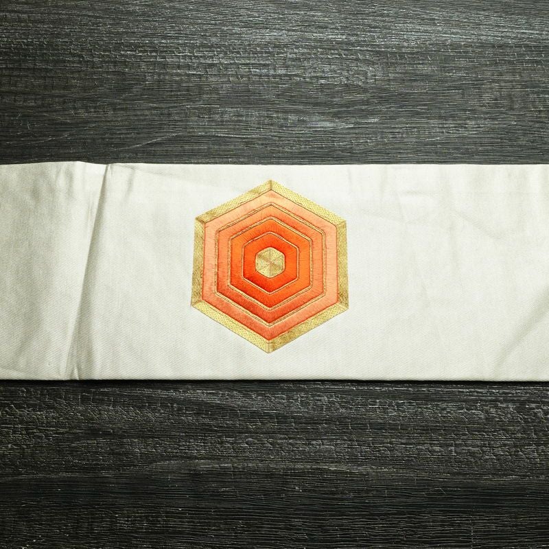 名古屋帯 太鼓柄 金駒刺繍 正絹 亀甲柄 名古屋仕立て 刺繍 金糸 帯 金・銀_画像14