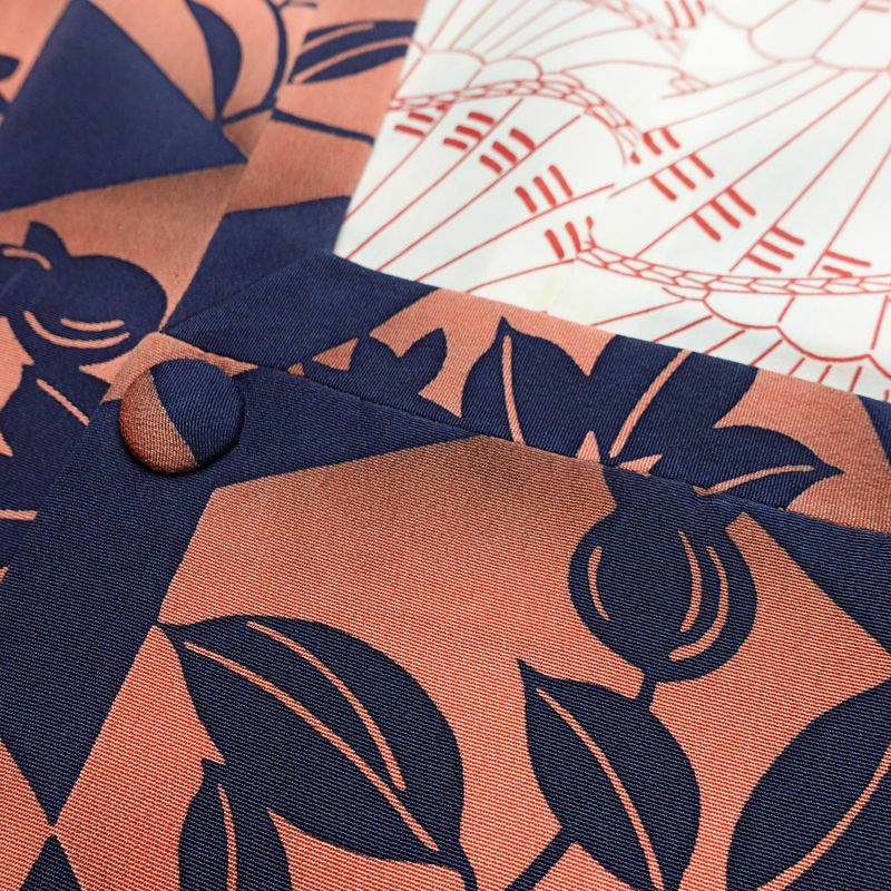 道行コート 良品 浜ちりめん 縮緬 正絹 木の葉・植物柄 袷仕立て 身丈85.5cm 裄丈66cm ピンク_画像7