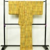 紬 アンサンブル セット品 正絹 チェック・格子柄 袷仕立て 身丈163cm 裄丈67cm 着物 黄・黄土色_画像1