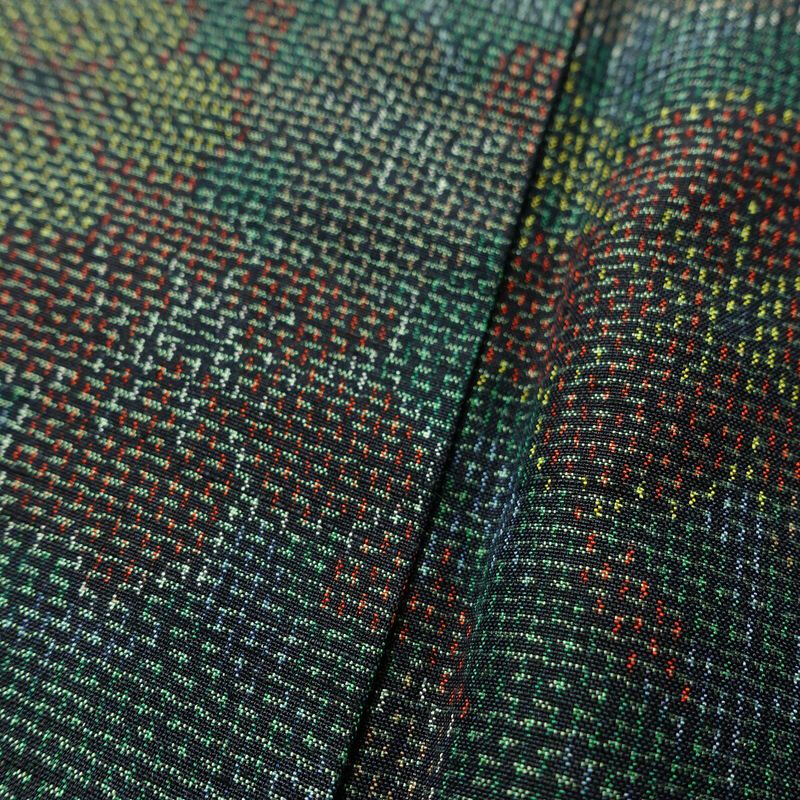 紬 良品 しつけ糸付き 正絹 花柄 袷仕立て 身丈155cm 裄丈63.5cm 着物 緑・うぐいす色_画像9