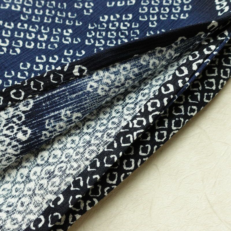 新品 浴衣 女性用 綿麻 高級変わり織 古典柄 花柄 ゆかた 未使用品 しつけ糸付き 紺 レトロ モダン 鹿の子_画像11