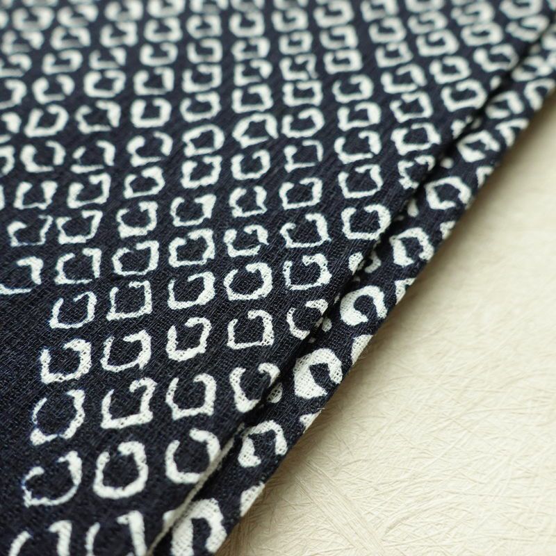 新品 浴衣 女性用 綿麻 高級変わり織 古典柄 花柄 ゆかた 未使用品 しつけ糸付き 紺 レトロ モダン 鹿の子_画像13