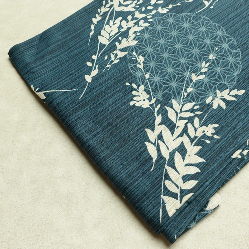 新品 浴衣 女性用 綿麻 高級変わり織 古典柄 ゆかた 未使用品 しつけ糸付き 二十緑 シック モダン 雪輪 麻の葉_画像12