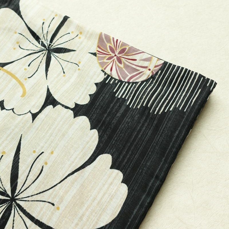 新品 浴衣 女性用 綿 平織 古典柄 ゆかた 未使用品 しつけ糸付き 黒 レトロ モダン まり 桜_画像11