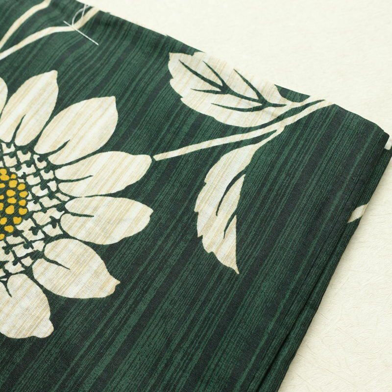 新品 浴衣 女性用 綿 平織 古典柄 花柄 ゆかた 未使用品 しつけ糸付き 緑 レトロ モダン 向日葵_画像10