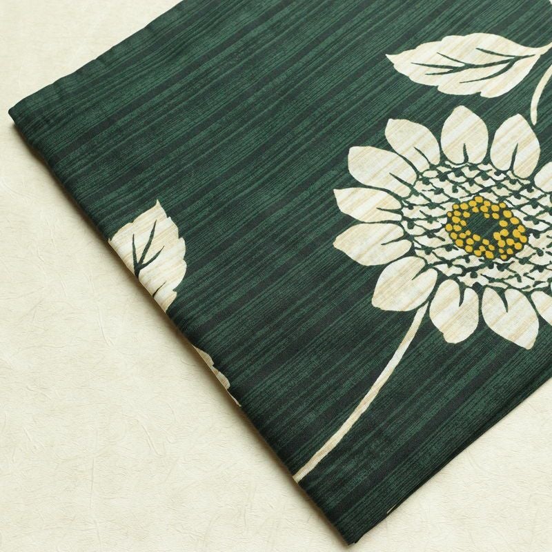 新品 浴衣 女性用 綿 平織 古典柄 花柄 ゆかた 未使用品 しつけ糸付き 緑 レトロ モダン 向日葵_画像12