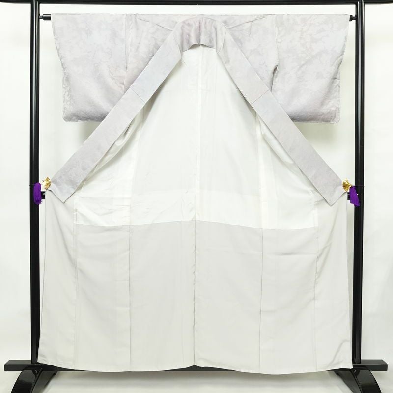 小紋 落款入り 正絹 木の葉・植物柄 袷仕立て 身丈159cm 裄丈64cm リサイクル着物 一部しつけ糸付き 着物 ぼかし 紫・藤色_画像3