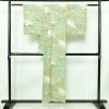 小紋 縮緬 総柄 正絹 木の葉・植物柄 袷仕立て 身丈151cm 裄丈65cm リサイクル着物 着物 カジュアル 緑・うぐいす色_画像2