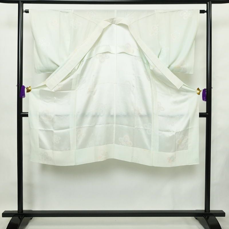 長襦袢 良品 正絹 花柄 袖無双・胴抜き 身丈123.5cm 裄丈63.5cm 一部しつけ糸付き フォーマル 上品 緑・うぐいす色_画像3