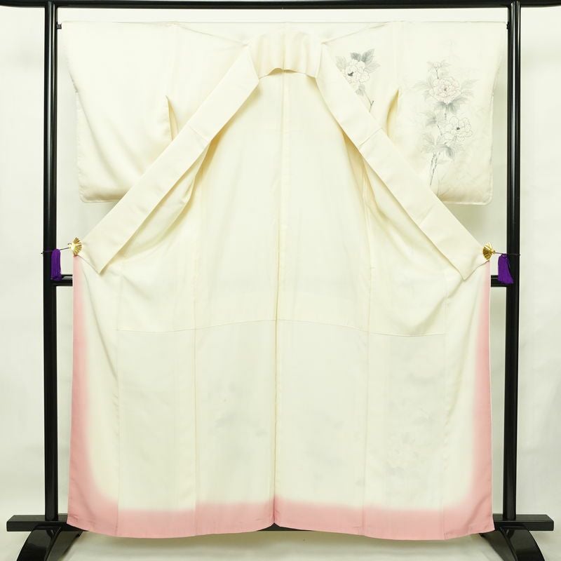 付け下げ 落款入り しつけ糸付き 正絹 花柄 袷仕立て 身丈159.5cm 裄丈67cm リサイクル着物 着物 手描き フォーマル 上品 白_画像3